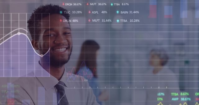 Smiling African American Businessman with Digital Stock Market Graph Overlay - Download Free Stock Images Pikwizard.com