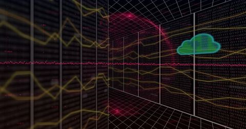 Digital Cloud Network with Graphs and Binary Code - Download Free Stock Images Pikwizard.com