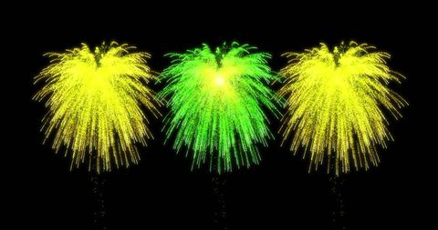 Vibrant Green and Yellow Fireworks Against Night Sky