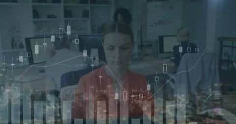 Modern business analysis with financial graphs and diverse team