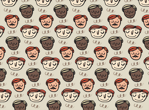 Seamless pattern of happy cartoon faces on transparent background
