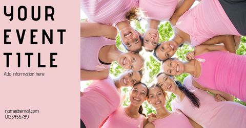 women in pink tops smiling in supportive circle - Download Free Stock Templates Pikwizard.com