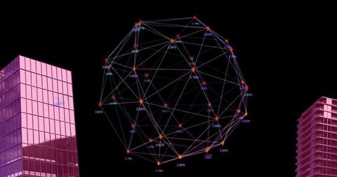 Futuristic Digital Network Over Pink Urban Landscape - Download Free Stock Images Pikwizard.com