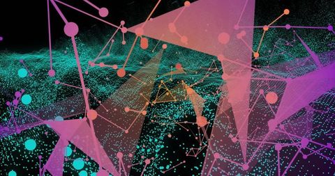 Futuristic 3D Network with Colorful Nodes and Mesh Overlay