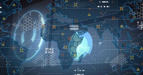 Global Cyber Dashboard Highlighting Eastern Africa with Radar Ring, Hex Grid, Analytics