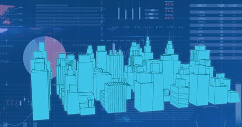 Futuristic Digital City Over Data Analytics Background