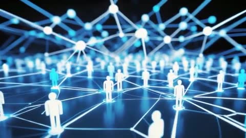 Futuristic Network Connection with Digital People and Glowing Spheres