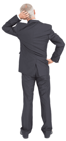 Confused Mature Businessman Rear View Transparent Background
