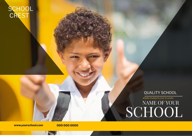 Ideal for promoting educational institutions, showcasing student satisfaction, and encouraging enrollment. Useful for school websites, brochures, advertisements, and social media promotions depicting a positive and cheerful school environment.