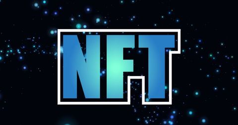 Nft graphic with blue digital dots background