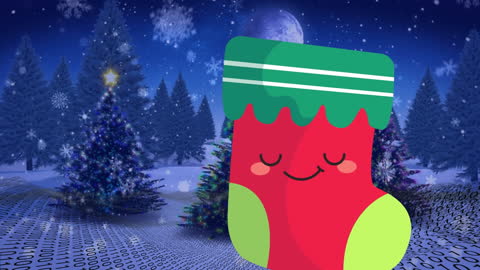 Festive Christmas Stocking Animated Scene with Snowfall