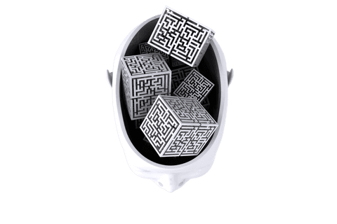 transparent brain with floating maze cubes symbolizing complex consciousness - Download Free Stock Videos Pikwizard.com