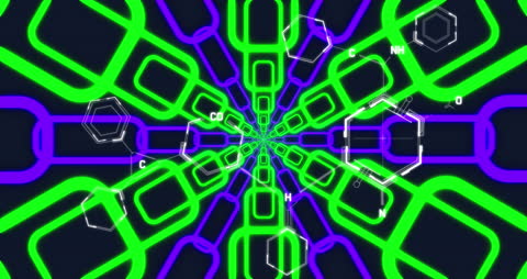 Abstract Neon Geometric Pattern with Chemical Structures