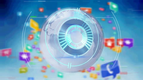 Global Network Technology with Data Processing Animation