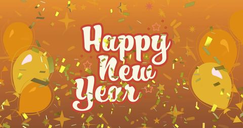 Happy New Year Text with Balloons and Confetti - Download Free Stock Images Pikwizard.com