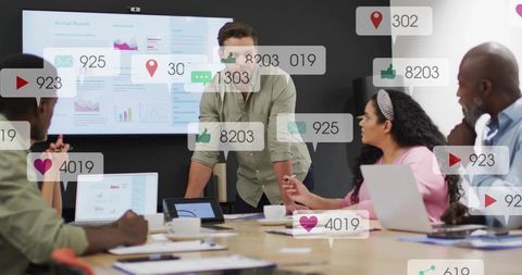 Business leader presenting data-driven strategy to diverse team in modern boardroom
