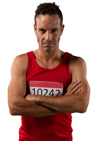 Transparent Background Medally Caucasian Male Runner in Red Gear