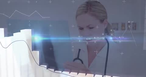 Female Doctor Analyzing Data with Digital Chart Technology