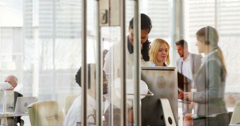 Busy Office Environment with Focused Professionals at Work