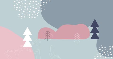 Abstract Winter Scenery with Christmas Trees and Snowfall