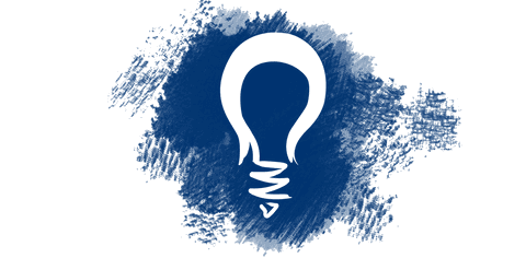 Transparent light bulb symbol on blue ink splash