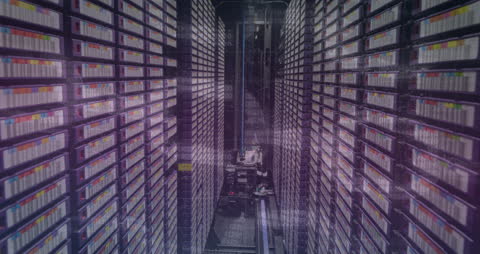 Futuristic Animation of Digital Data in Massive Server Room