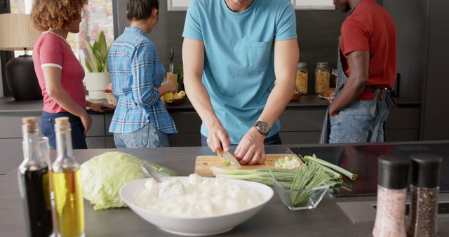 Diverse Friends Cooking Together in Kitchen - Download Free Stock Images Pikwizard.com