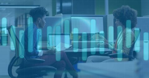 Diverse Team Collaborating with Digital Financial Analytics Overlay