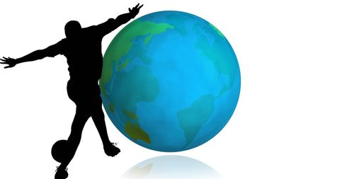 Silhouette of Dynamic Football Player with Globe
