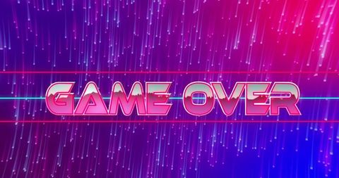 Retro neon game over screen with futuristic light trails