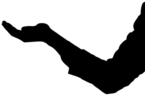 Transparent hand silhouette offering outstretched arm gesture