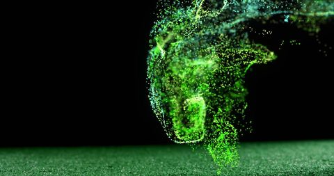 futuristic glowing green particles over rugby ball on field - Download Free Stock Images Pikwizard.com