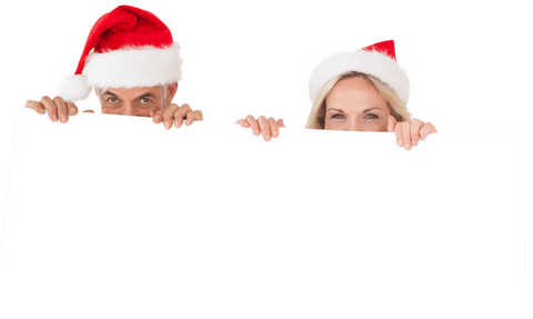 peeking santa couple with blank banner transparent background - Download Free Stock Videos Pikwizard.com