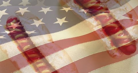 American Flag Overlapping Hot Dogs Symbolizing Patriotism