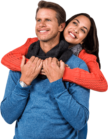 Happy Diverse Couple Hugging Isolated Transparent Background