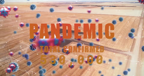 Pandemic Visualization with Vibrant Virus Cells over Farmland