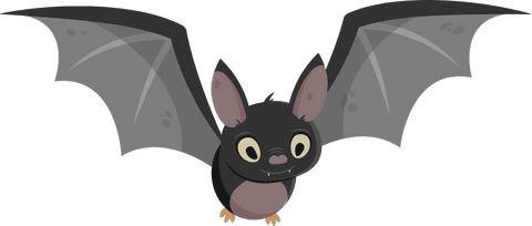 Cute Cartoon Bat with Outstretched Wings on Transparent