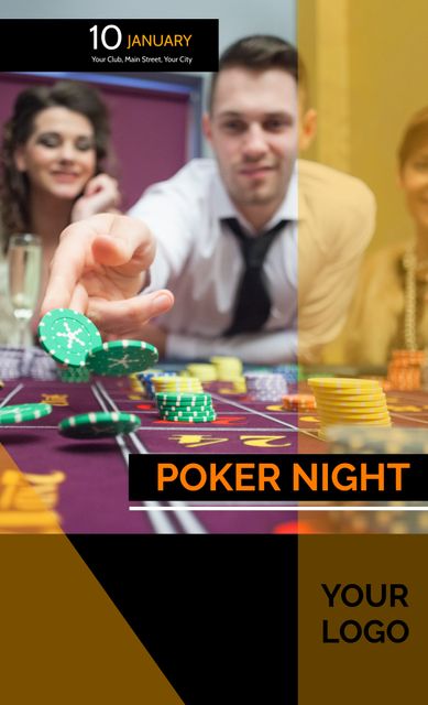 Poker Night Promotional Flyer with Exciting Casino Theme - Download Free Stock Templates Pikwizard.com