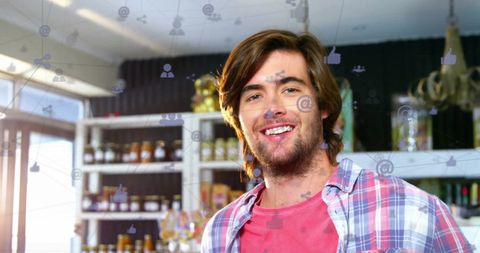 Man Interacting with Digital Communication Network Concepts