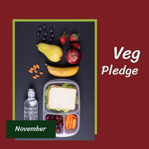 vegetarian pledge lunchbox with fresh fruits and water for november challenge - Download Free Stock Templates Pikwizard.com