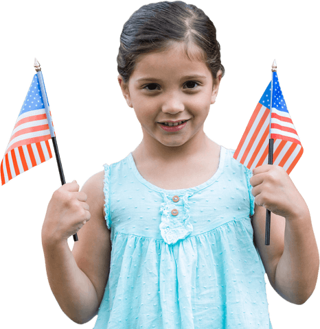 patriotic caucasian girl holding usa flags on transparent background - Download Free Stock Videos Pikwizard.com