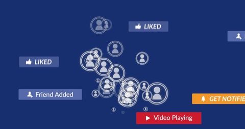 Flow of Social Media Interaction Icons on Blue Background - Download Free Stock Images Pikwizard.com