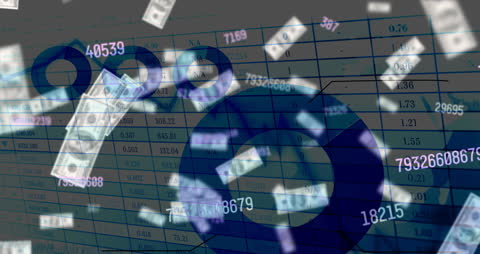 Dynamic Financial Symbols and Falling Currency Over Stat Charts