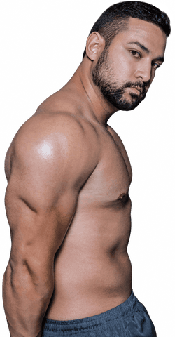 Transparent Portrait of Mid-30s Male Bodybuilder in Profile