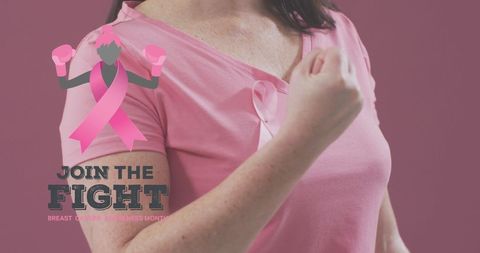 Breast Cancer Awareness Woman with Pink Ribbon Empowering Stance