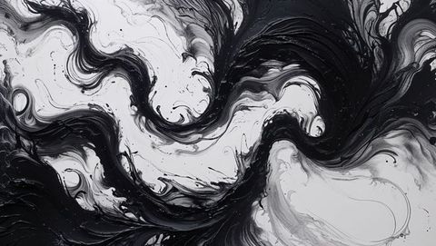 Black and white elegant swirls with crazy fluid dynamics in abstract art