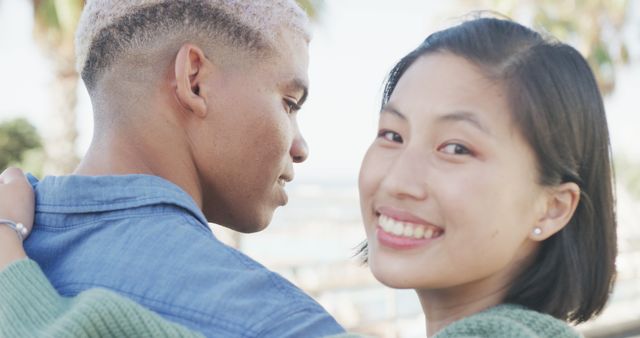 Young Couple Embracing Outdoors with Smiling Woman - Download Free Stock Images Pikwizard.com