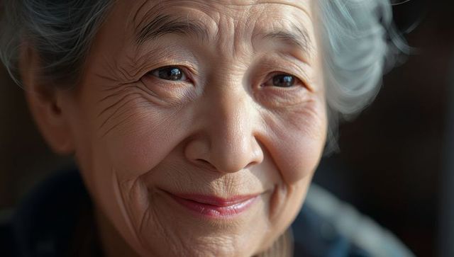 Elderly asian woman with gentle smile reflecting wisdom and warmth