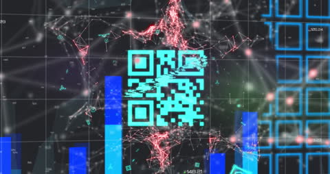 Digital Network with Glowing QR Code