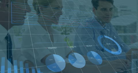 Digital Financial Data Overlaid on Business Team Meeting